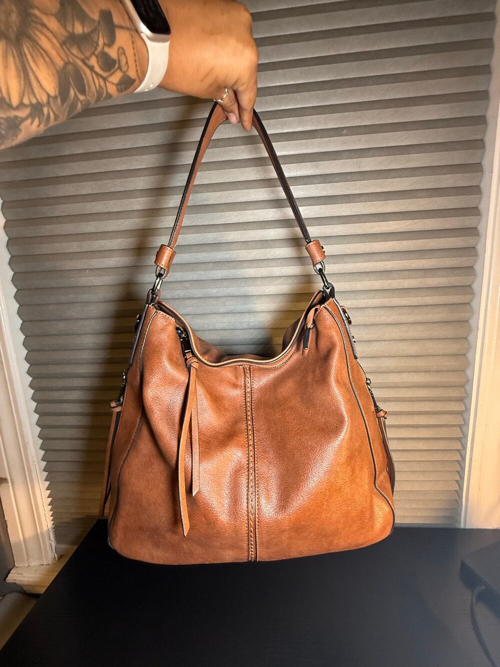 Realer Brown Faux Leather Hobo Shoulder Bag Large Slouchy Tote Purse